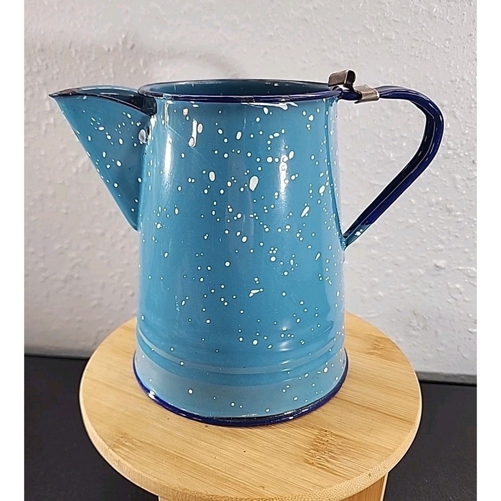 VINTAGE BLUE SPECKLED COFFEE‎ POT ENAMELWARE GRANITEWARE 8.75" TALL FARMHOUSE